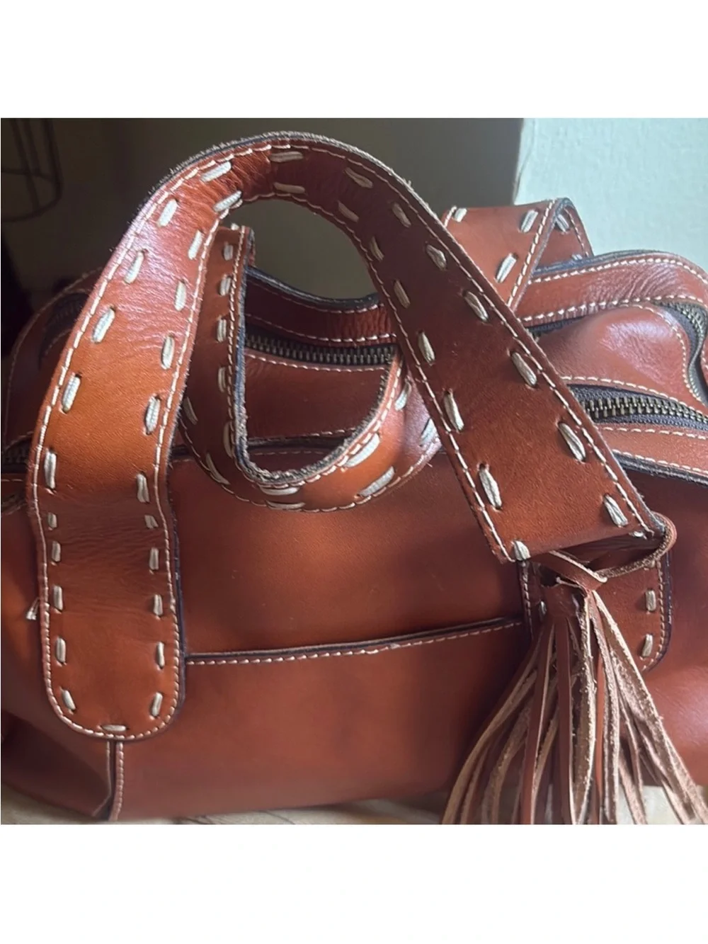 Patricia Nash rich brown Leather Tassel Satchel -